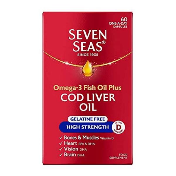 Seven Seas Omega-3 Fish Oils + Cod Liver Oil Gelatine Free High Strength VitD 60s